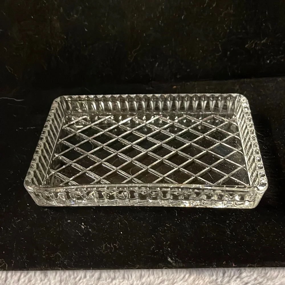 Crystal Cushion Cut Small Vanity Tray- Heavy Crystal- Pretty